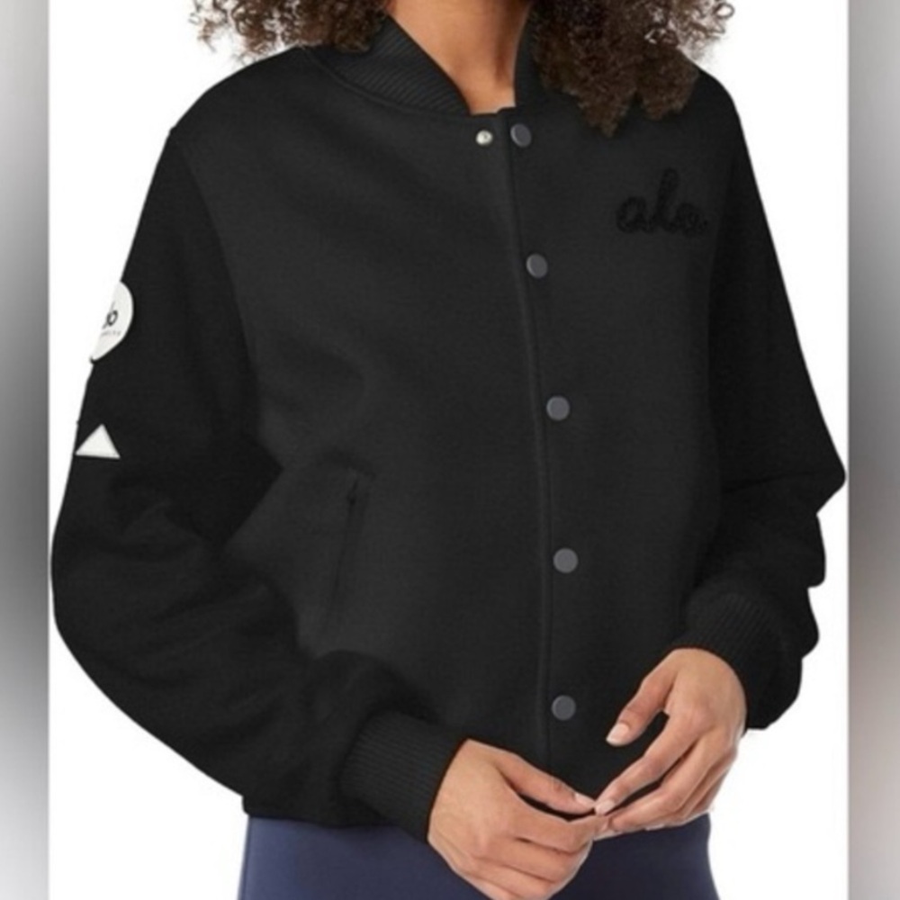 ALO Yoga Black Varsity Jacket with Ribbed Details